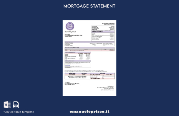 stile verificato Estratto conto ipotecario della Banca del Giappone Modello Word